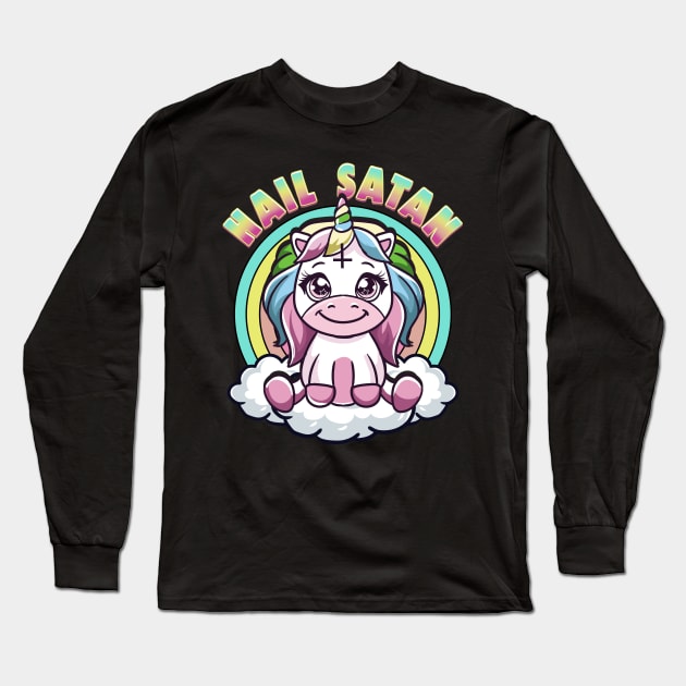 Hail Satan Unicorn Rainbow Heavy Metal Satanic Pun Long Sleeve T-Shirt by theperfectpresents